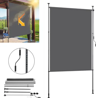Obrázek produktu pro Clanmacy vertikální markýza venkovní roleta 120 x 270 cm balkonová roleta s ruční klikou zástěna soukromí vertikální markýza bez vrtání ochrana proti slunci ochrana proti větru antracitová