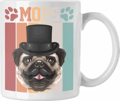 Produktbild von Trendation - Mops Besitzer Tasse Geschenk Lustiger Spruch Geschenkidee Retro Vinatge Mops (Weiß)
