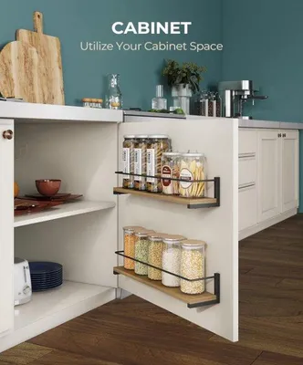 Produktbild von Holz Kräuterkorb in 2-teiliger Set, Wandmontage Hangender Küchenorganizer für Kräuter, Kräuter, Pflanzen Küche Kochzubehör Regal, 40x9x7cm