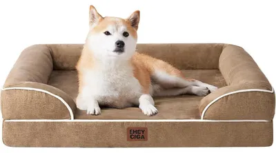 Produktbild von Orthopädisches Hundebett 89x56cm Memory Foam mit hohem Rand, waschbar, wasserdicht, rutschfest, Kamel