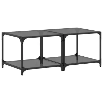 Immagine prodotto di vidaXL Tavolini con piano in vetro 2 pezzi nero 50x50x40 cm acciaio