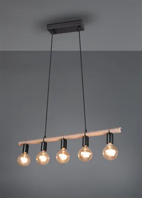 Image de Lustre EINAR noir et marron 5xE27x40W, cordon / sisal, dimensions : 150x80x9 cm, IP20, RL
