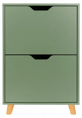 Produktbild von Emma - Platzsparender Schuhschrank mit 2 Türen 55x82x25 cm für 12 Paar aus Salbeifarbenem Holz