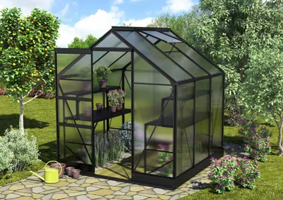 Obrázok produktu pre Skleník Vitavia Apollo 3800 polykarbonát 6 mm 195x199 cm čierny vr. základového rámu