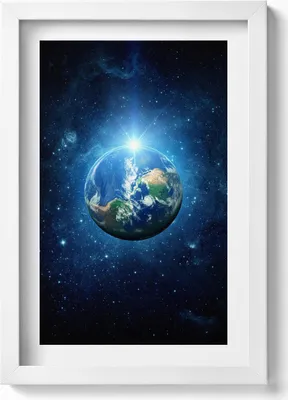 Produktbild von NASA - Erde, Galaxie und Sonne– Wandbild mit Rahmen – Gerahmtes Bild  – Wanddekoration – 20x30 cm – Weiß