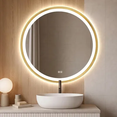 Obrázek produktu pro SAVE ®HOME LED kulaté koupelnové zrcadlo - 60 cm - ILUMINOVANÉ - ZLATÝ RÁM - 3 BARVY SVĚTLA - STMÍVATELNÉ - BEZ PARAMETRU - DOTYK - ZRCADLO NA STĚNU