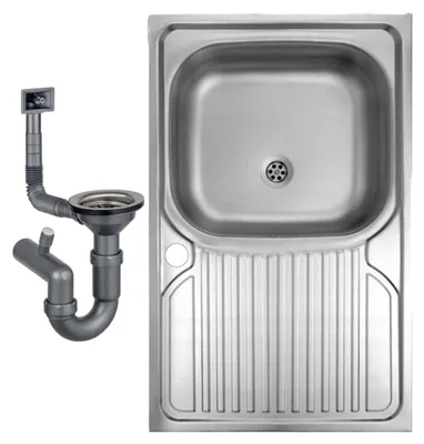 Produktbild von Küchenspüle Edelstahl 80 x 50 cm – Spülbecken Küche mit Abtropffläche – Einbauspüle Aufsatzspüle 1-Becken – Küchenspüle mit Siphon und Hahnloch A