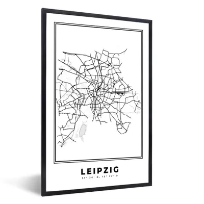 Produktbild von MuchoWow® Gerahmtes Poster Schwarz und weiß - Deutschland - Karte - Stadtplan - Leipzig 60x90 cm - Poster mit Schwarzem Bilderrahmen Wandposter Rahmen Foto Bilder - Kunst