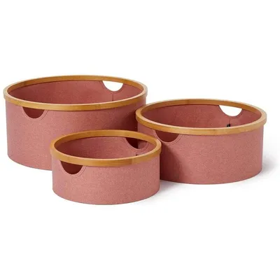 Immagine prodotto di LUMALAND Scatola portaoggetti rotonda con cornice in bambù - Set da 3 - Rosa