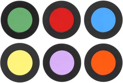 Image de Kit de filtres oculaires pour télescope astronomique - 6 filtres de couleur - 1,25 pouce / 31,7 mm - réduction de la luminosité - en plastique - pour télescopes astronomiques