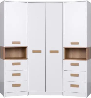 Produktbild von Marmex G17 Set Garderobe für das Schlafzimmer, Ankleidezimmer im Set: 1 Eckschrank+2 Regale mit Schubladen