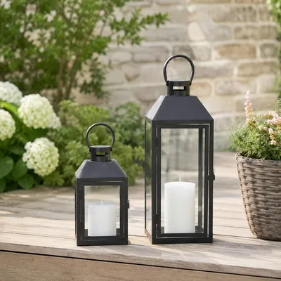 2er Set Gartenlaternen Laternen Metall Windlicht Schwarz H23/39cm