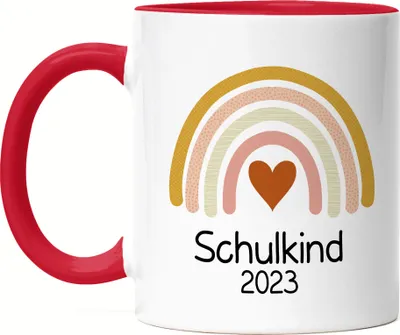 Produktbild von Schulkind 2023 Tasse Rot  Einschulungsgeschenk Grundschule 1. Klasse Schulstart Herzen Motiv