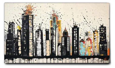Zdjęcie produktu dla Giallobus - 46 - Splash skyline - Giallobus - 140D x 80S cm - Obraz - Standaard frame canvas
