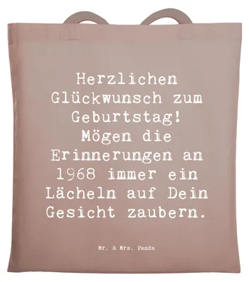 Produktbild von Mr. & Mrs. Panda Shopping Tasche Spruch 1968 Geburtstag - Braun Pastell - Geschenk, Erinnerungen an, Geburtstagsgeschenk, Lächeln auf Dein Gesicht, Alter, Tote Bag
