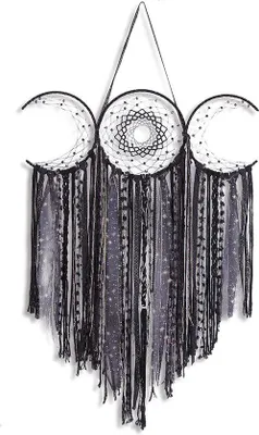 Productafbeelding van Ibenzoa® Macramé wanddecoratie met drievoudige maan en dromenvanger – Boheemse wanddecoratie van katoenen garen, met handgemaakte maanfasen, geschikt voor slaapkamer en kinderkamer