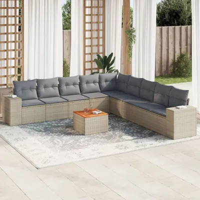 Produktbild von 10-tlg. Garten-Sofagarnitur mit Kissen Beige Poly Rattan 3257823
