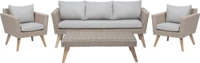 Zdjęcie produktu dla BELIANI Zestaw mebli ogrodowych 5-osobowy wypoczynkowy szaro-brązowy technorattan sofa dwa fotele poduszki stolik kawowy