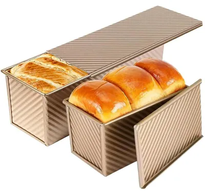 Image de Moules à pain Pullman avec couvercle, lot de 2, 1000g/450g, couleur dorée, antiadhésives