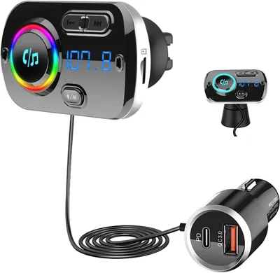 Produktbild von Bluetooth 5.0 FM-Transmitter für Autoradio mit buntem Licht und 2 USB-Anschlüssen