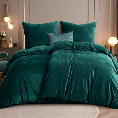 Immagine prodotto di Set di lenzuola in flanella, 4 pezzi, verde, 135x200 cm, 2 federe 80x80 cm, in microfibra