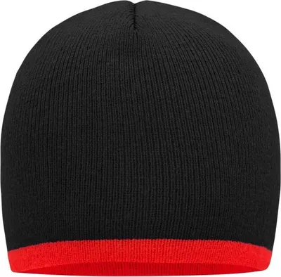 Produktbild von Enganliegende Strickmütze ohne Umschlag black/red, Gr. one size