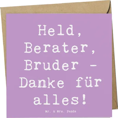 Produktbild von Mr. & Mrs. Panda Deluxe Karte Spruch Held Bruder - Lavendeltraum - Geschenk, Liebe, besondere Momente, Bedanken, Aufmerksamkeit, faltkarte, handgefertigt, anlasskarte