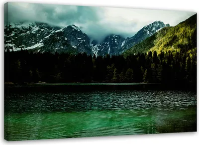 Produktbild von Leinwandbild berge in den wolken landschaft 90x60 cm Feeby grün wandbild bereit zum aufhängen