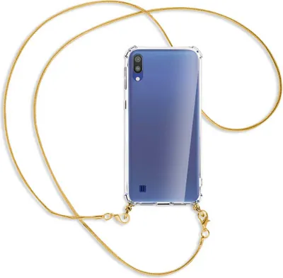 Produktbild von Handykette Backcover-Schutzhülle mit Band (Metall goldfarben) für Samsung Galaxy A10 - goldfarbene Kette Snake