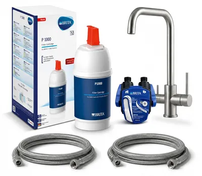 Produktbild von VANTO INOX 3-Wege-Wasserhahn U-Auslauf – Set mit BRITA P1000 & Digiflow-Zähler