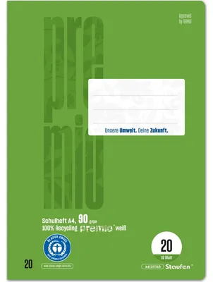 Produktbild von Schulheft Green A4 blanko Lineatur 20 16 Blatt