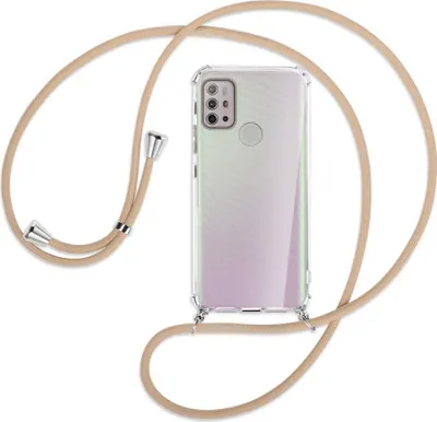 Produktbild von Handykette Backcover-Schutzhülle mit Band (Metall silberfarben) für Motorola Moto G10 (Power), G20, G30 - beige