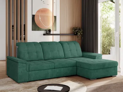 Produktbild von MKS MEBLE Sofa mit Schlaffunktion - Ecksofa mit Schlaffunktion und Bettkasten - Sofa 3 Sitzer - Schlafsofa - Couch - Schlafsofa mit Bettkasten - Madrito L - Grün Struktur - Rechts Seite