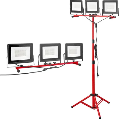 Zdjęcie produktu dla Reflektor budowlany LED VEVOR ze statywem, 21000 lumenów, 6000-6500K, z trzema głowicami, pojedynczym włącznikiem i kablem sieciowym o długości 3,3 m, do zastosowań wewnątrz i na zewnątrz budynków, wodoodporność IP65