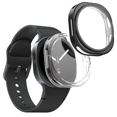 Produktbild von kwmobile 2x Silikon Hülle für Samsung Galaxy Watch 8 (44mm) Schutzhülle - Fullbody Display Cover Set aus Silikon - Transparent Schwarz