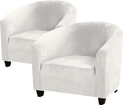 Produktbild von (2PCS Weiß) Club Stuhl Schonbezug, High Stretch Samt Badewanne Stuhlhussen Sessel Sofabezug Schonbezug Möbelschutz Soft Couch Bezüge