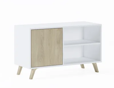 Image de WIND Meuble TV 100 avec porte à gauche, Blanc et chêne, 95x40x57cm