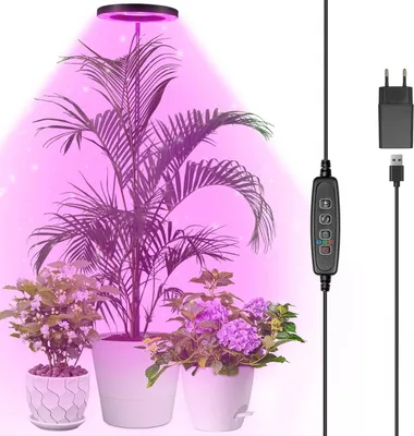 Produktbild von Pflanzenlampe LED Vollspektrum Pflanzenlicht für Zimmerpflanzen Höhenverstellbares LED- Pflanzenwachstumslampe mit 3/9/12H Timer, Adapter, Schwarz