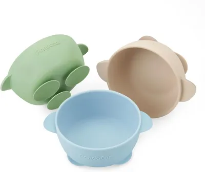 Image de PandaEar, lot de 3 cuillères-becs pour bébé - Bols en silicone pour aliments pour bébés - Adaptés pour l'alimentation autonome - Sans BPA - Bleu - Vert - Marron