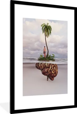 Produktbild von MuchoWow® MuchoWow® Gerahmtes Poster Meer - Insel - Gehirn 60x90 cm - Poster mit zchwarzem Bilderrahmen - Dekoration - Wandposter Wohnzimmer - Hochwertig