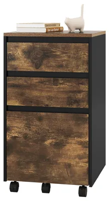Produktbild von Rollcontainer Aktenschrank Büroschrank - Mit 3 Schubladen - Mit Rollen - 40 x 70 x 40 cm - Dunkle Eiche und Schwarz