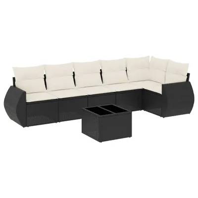 Produktbild von vidaXL 7-tlg. Garten-Sofagarnitur mit Kissen Schwarz Poly Rattan