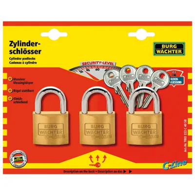 Obrázek produktu pro BURG-WÄCHTER 222 C-Line, Konvenční visací zámek, Zámek, Sjednocené zámky, Skladování osobních věcí, Krabice na nářadí, Dílna, Zlato, Nerezová ocel, Mosaz