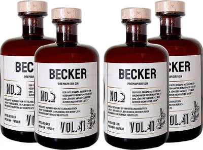 Produktbild von Becker s Premium Dry Gin No2 - 4er Set Der Becker Gin 0,5L (41% Vol)- [Enthält Sulfite]