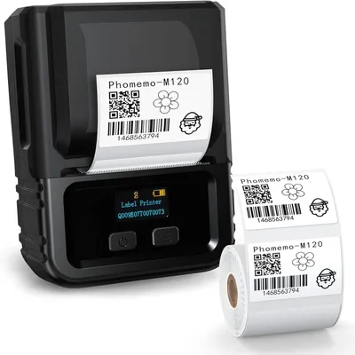Produktbild von Phomemo M120 Etikettendrucker - Bluetooth-Etikettendrucker Aufkleber Druckgröße 20-50 mm, Wireless Labeldrucker kompatibel mit Handys