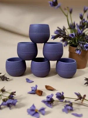 Zdjęcie produktu dla Zestaw 6 okrągłych doniczek Cactus w kolorze fioletowym, 10 cm, z drenażem, doniczki odporne na promieniowanie UV