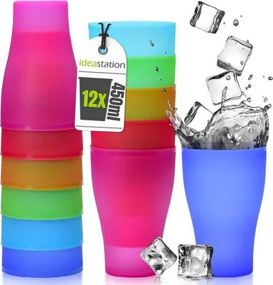 Immagine prodotto di Bicchieri di plastica Famanu, confezione da 12 pezzi, capacità 450 ml, riutilizzabili, infrangibili, ideali per bambini e eventi