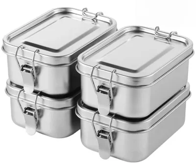 Zdjęcie produktu dla Omgoods - Zestaw 4 pudełek do lunchu typu Bento ze stali nierdzewnej, pojemność 550 ml