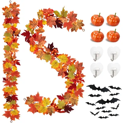 Productafbeelding van Kunstbloemengirlande - Met herfstbladeren - Voor decoratie - 2 stuks