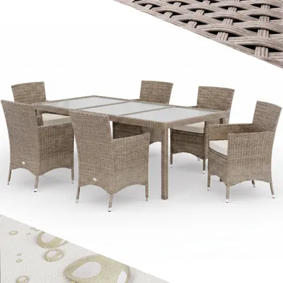 Image de CASARIA® Salon de jardin 6 personnes polyrotin beige